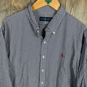 Ralph Lauren Gingham Check Button Down Shirt Blue White Red Pony Logo Size XXL